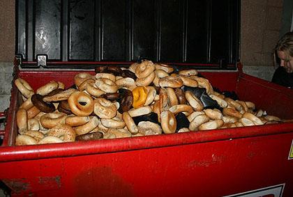 Discarded bagels in New York