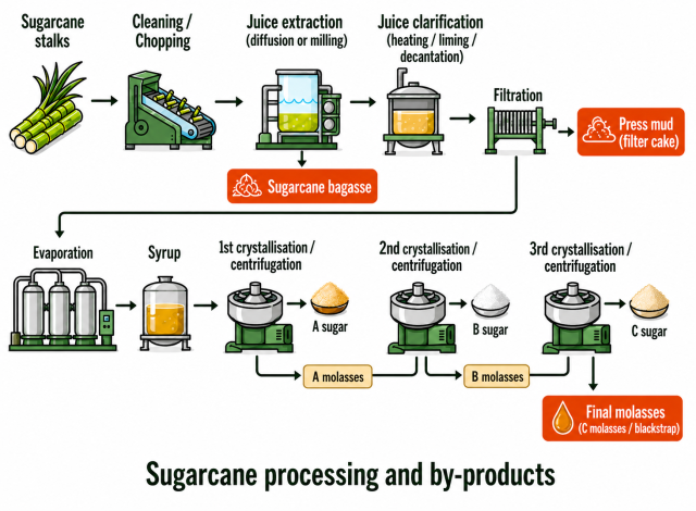 Sugarcane processing and byproducts